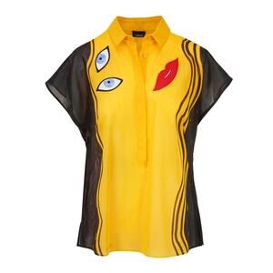 Akris artist Geta Brătescu Self Portrait Art Blouse Yellow Cotton Voile Size 12